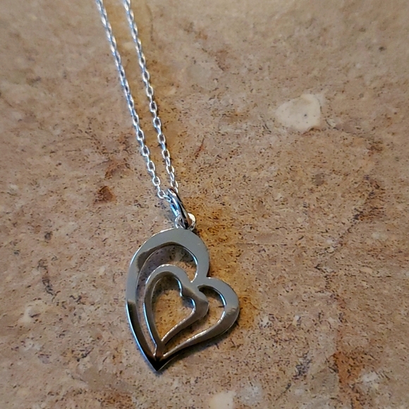 Silver 2 heart necklace - Picture 1 of 2